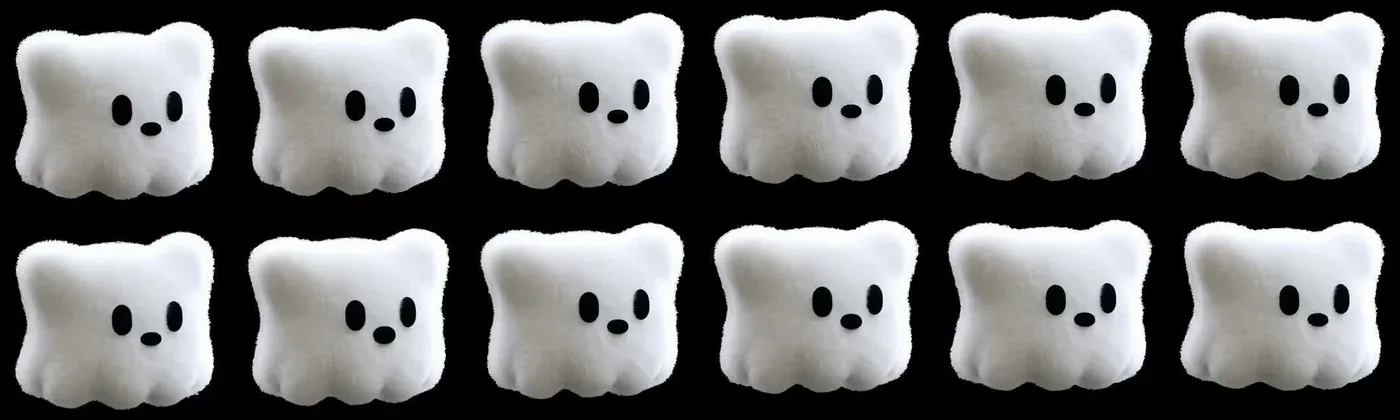 Twelve frames of Mallow in two rows, idling on top and talking below, its eyes and nose shifting slightly from frame to frame.
